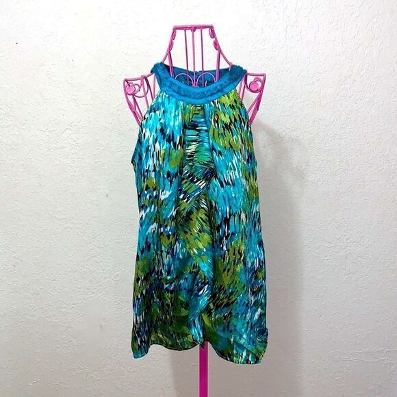 New Directions green and blue flowy blouse size medium - Picture 3 of 16